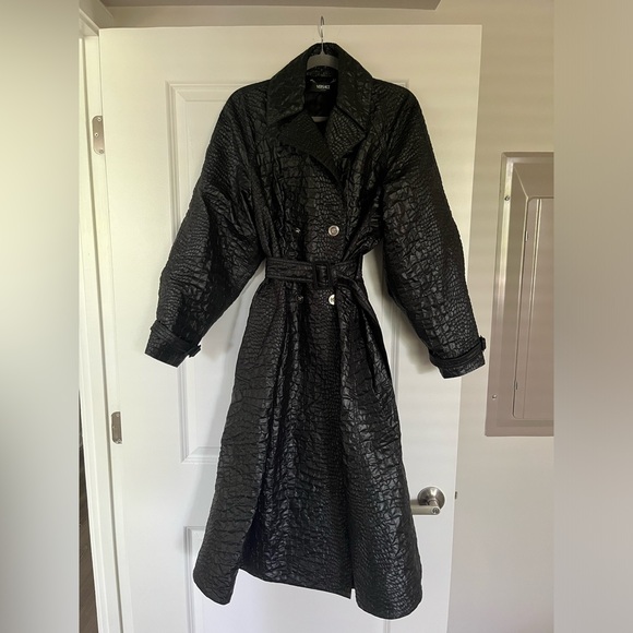 Authentic Versace Crocodile-Embossed A-Line Trench Coat - Picture 7 of 8